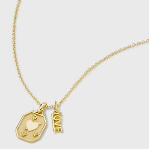 NWT Target 14k Gold Dipped "Love" Heart and Crystal Stars Tag Charm Necklace